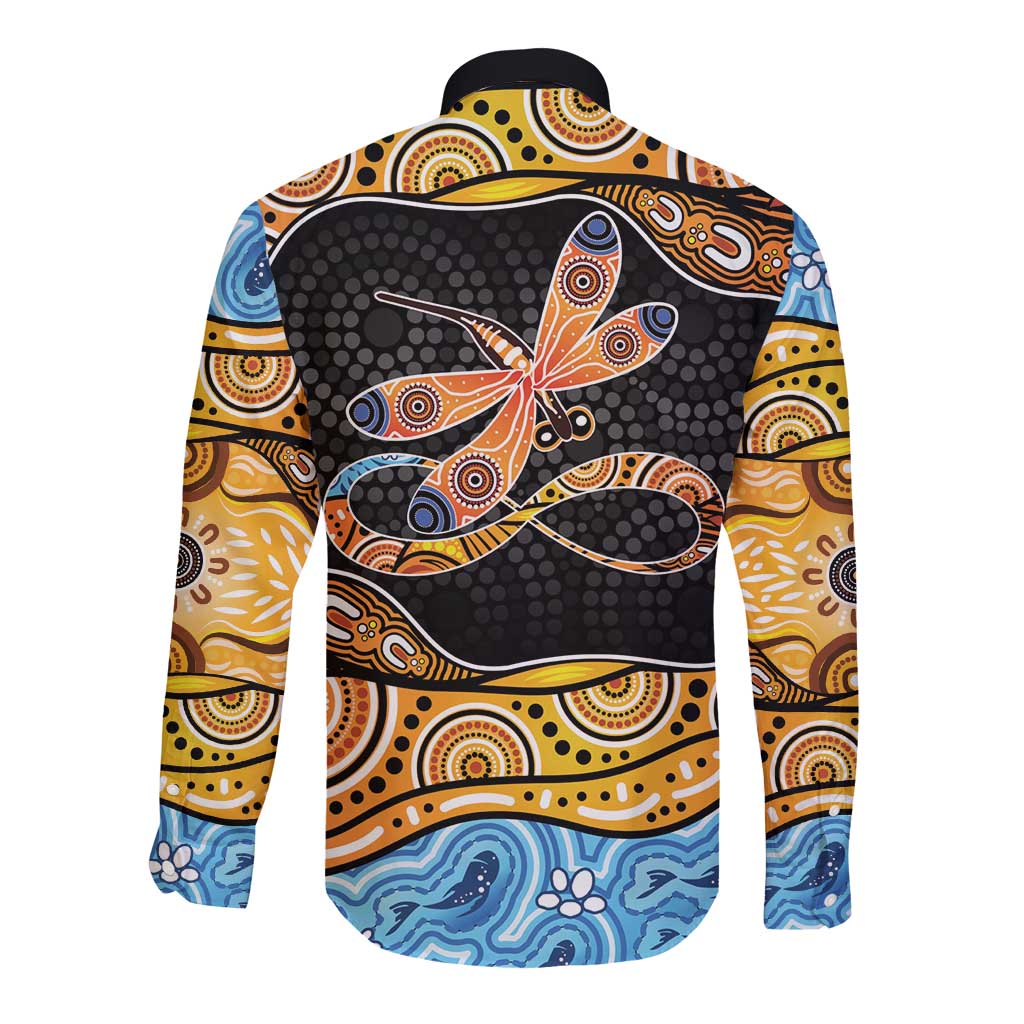 Aboriginal Dragonfly Long Sleeve Button Shirt As Long As I Breathe You'll Be Remembered