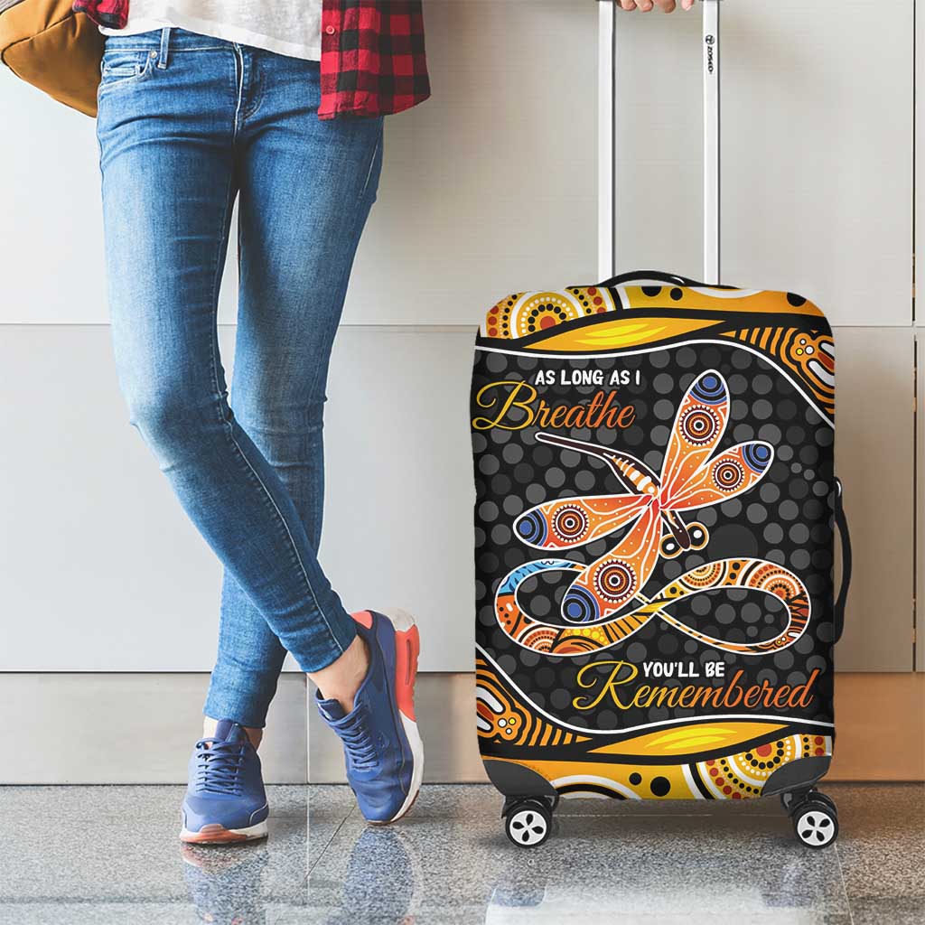 Aboriginal Dragonfly Luggage Cover As Long As I Breathe You'll Be Remembered