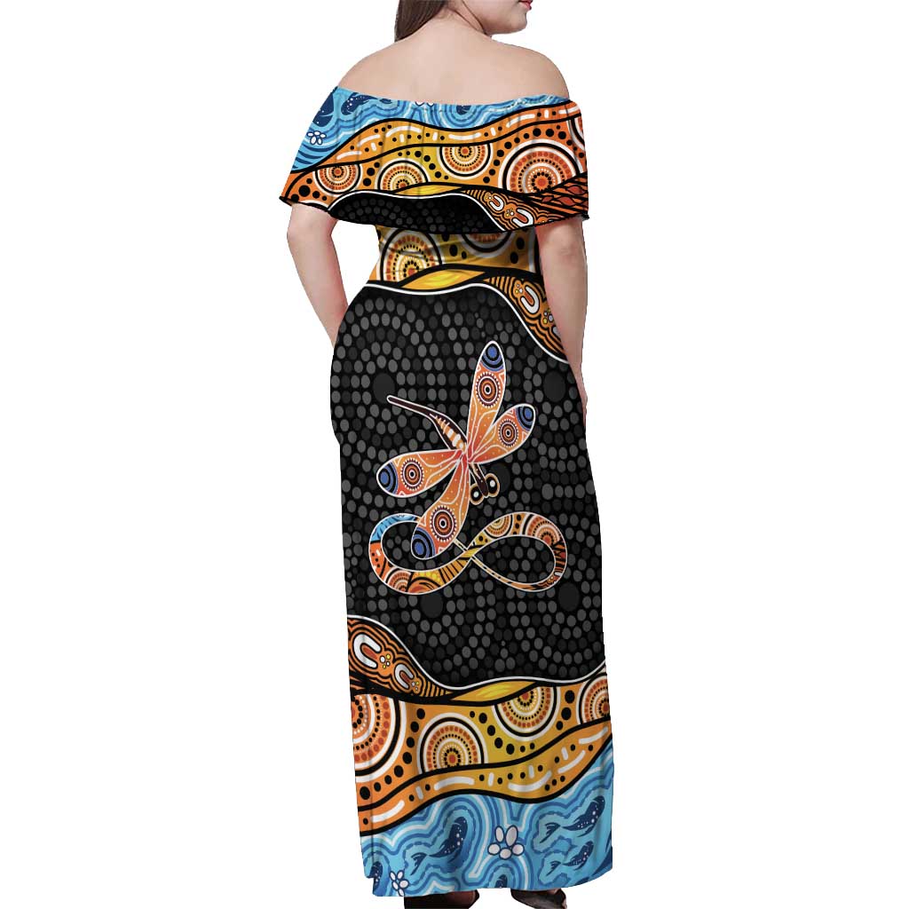 Aboriginal Dragonfly Off Shoulder Maxi Dress As Long As I Breathe You'll Be Remembered