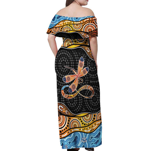 Aboriginal Dragonfly Off Shoulder Maxi Dress As Long As I Breathe You'll Be Remembered