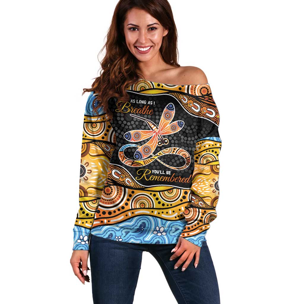 Aboriginal Dragonfly Off Shoulder Sweater As Long As I Breathe You'll Be Remembered
