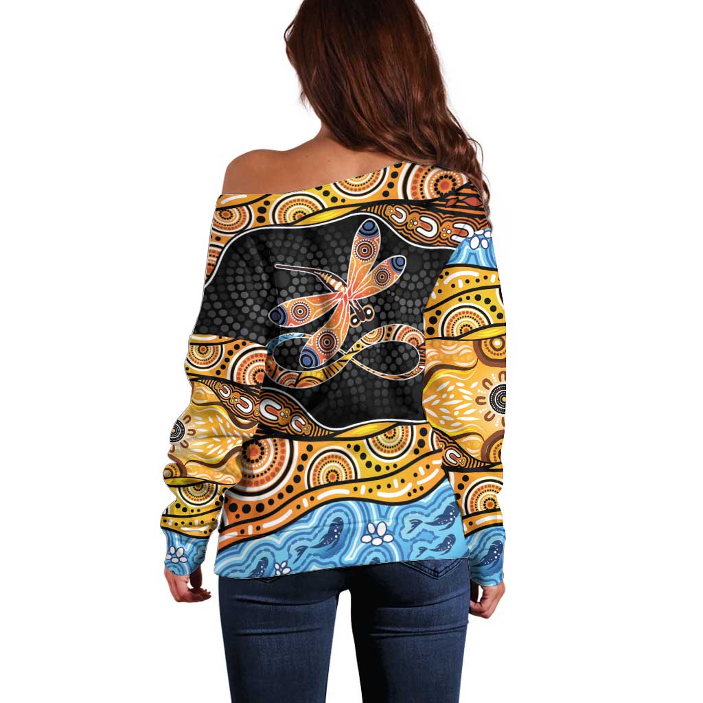 Aboriginal Dragonfly Off Shoulder Sweater As Long As I Breathe You'll Be Remembered
