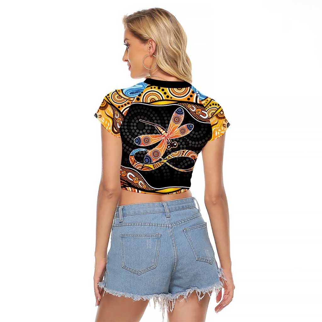 Aboriginal Dragonfly Raglan Cropped T Shirt As Long As I Breathe You'll Be Remembered