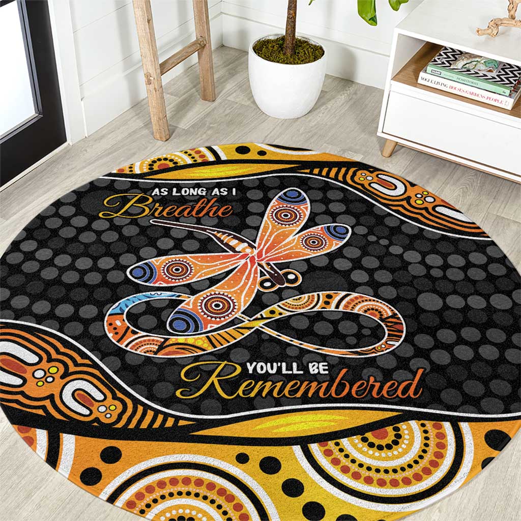 Aboriginal Dragonfly Round Carpet As Long As I Breathe You'll Be Remembered