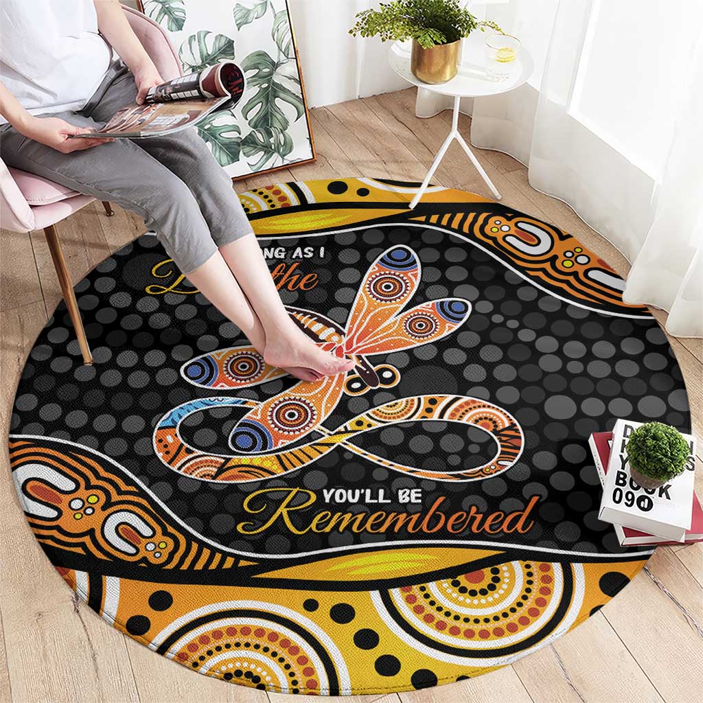 Aboriginal Dragonfly Round Carpet As Long As I Breathe You'll Be Remembered