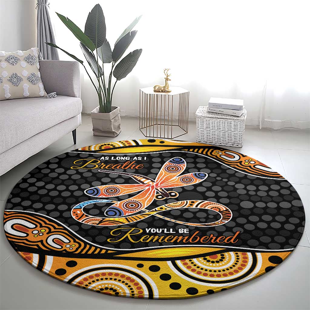 Aboriginal Dragonfly Round Carpet As Long As I Breathe You'll Be Remembered