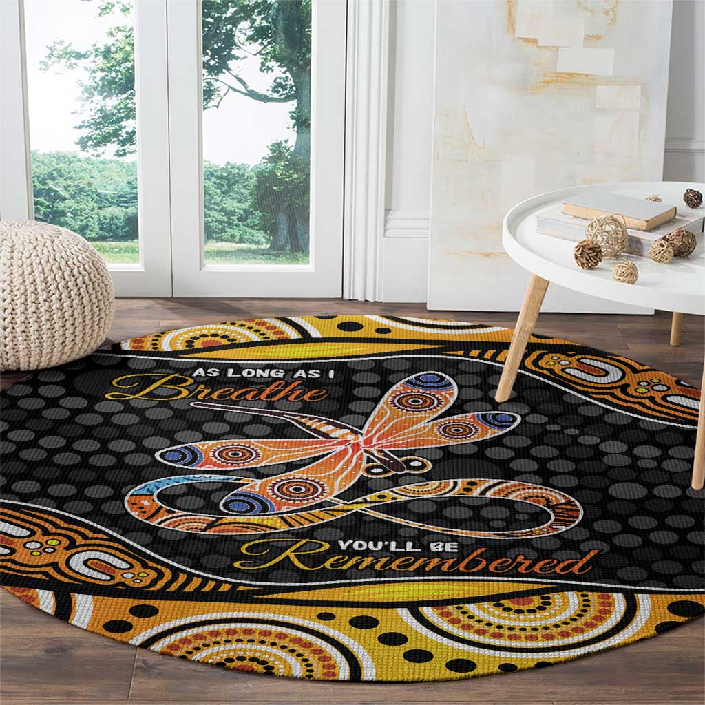 Aboriginal Dragonfly Round Carpet As Long As I Breathe You'll Be Remembered