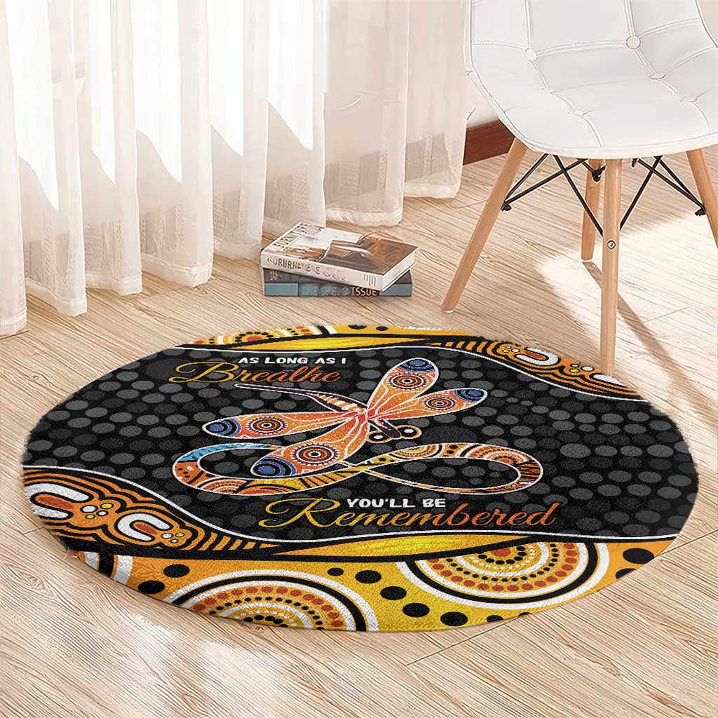 Aboriginal Dragonfly Round Carpet As Long As I Breathe You'll Be Remembered