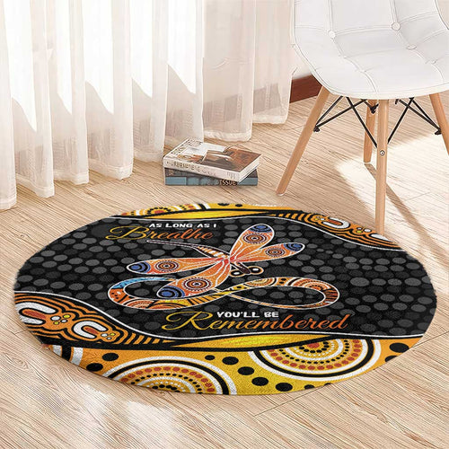 Aboriginal Dragonfly Round Carpet As Long As I Breathe You'll Be Remembered