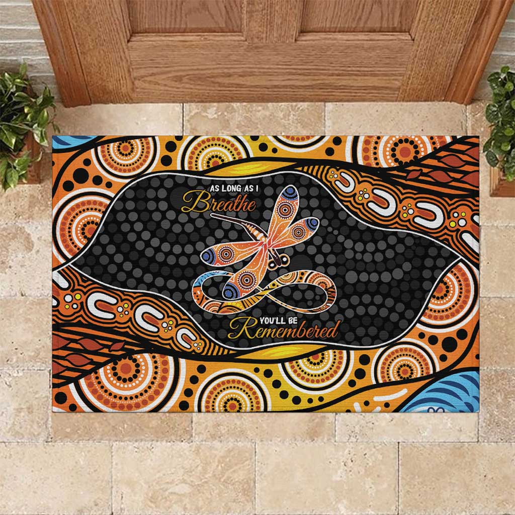 Aboriginal Dragonfly Rubber Doormat As Long As I Breathe You'll Be Remembered