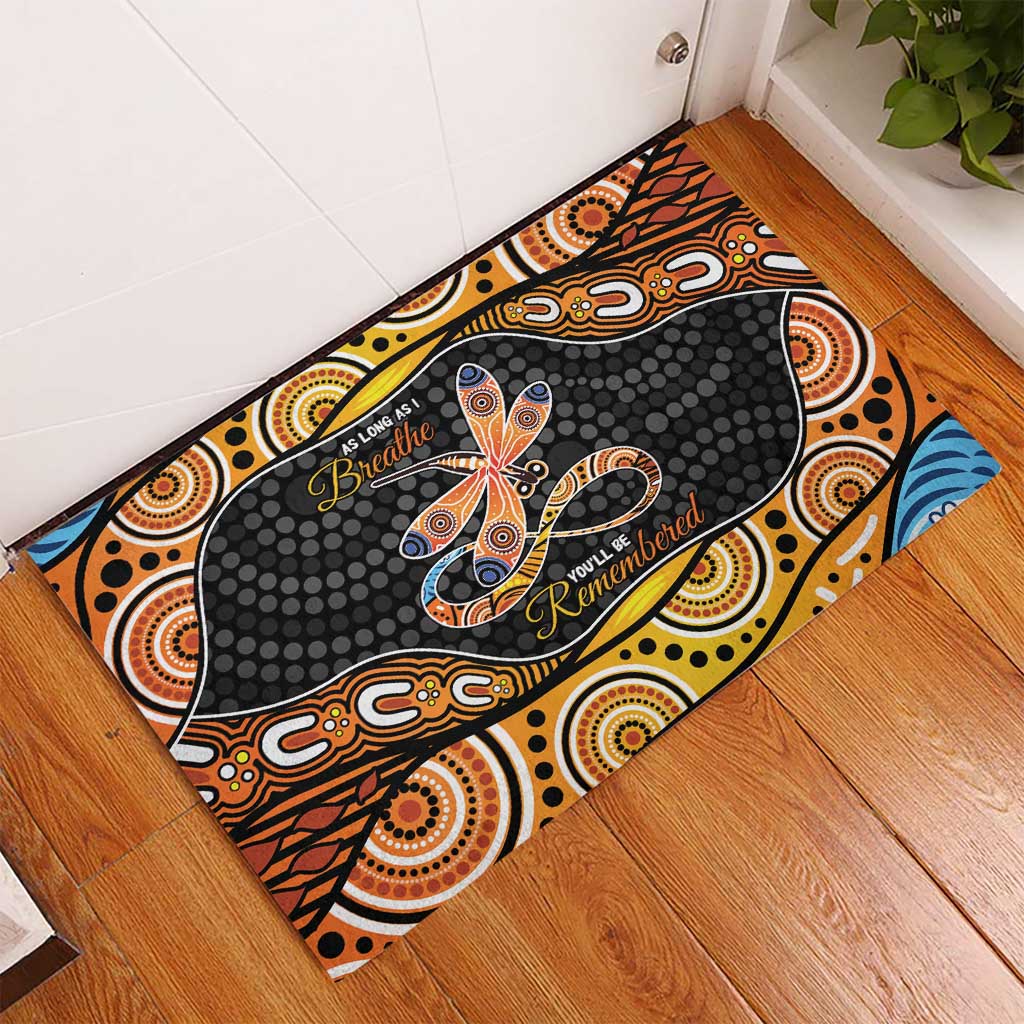 Aboriginal Dragonfly Rubber Doormat As Long As I Breathe You'll Be Remembered