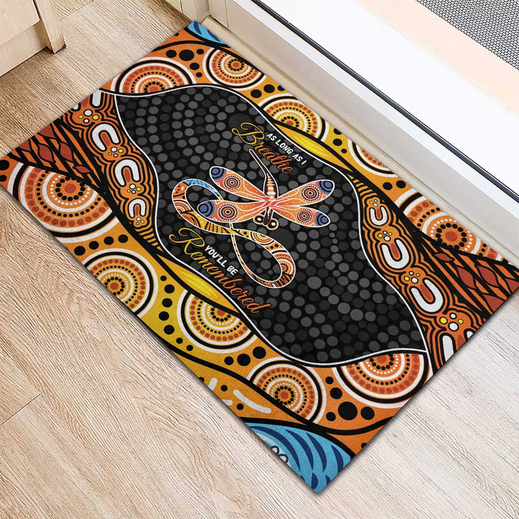 Aboriginal Dragonfly Rubber Doormat As Long As I Breathe You'll Be Remembered