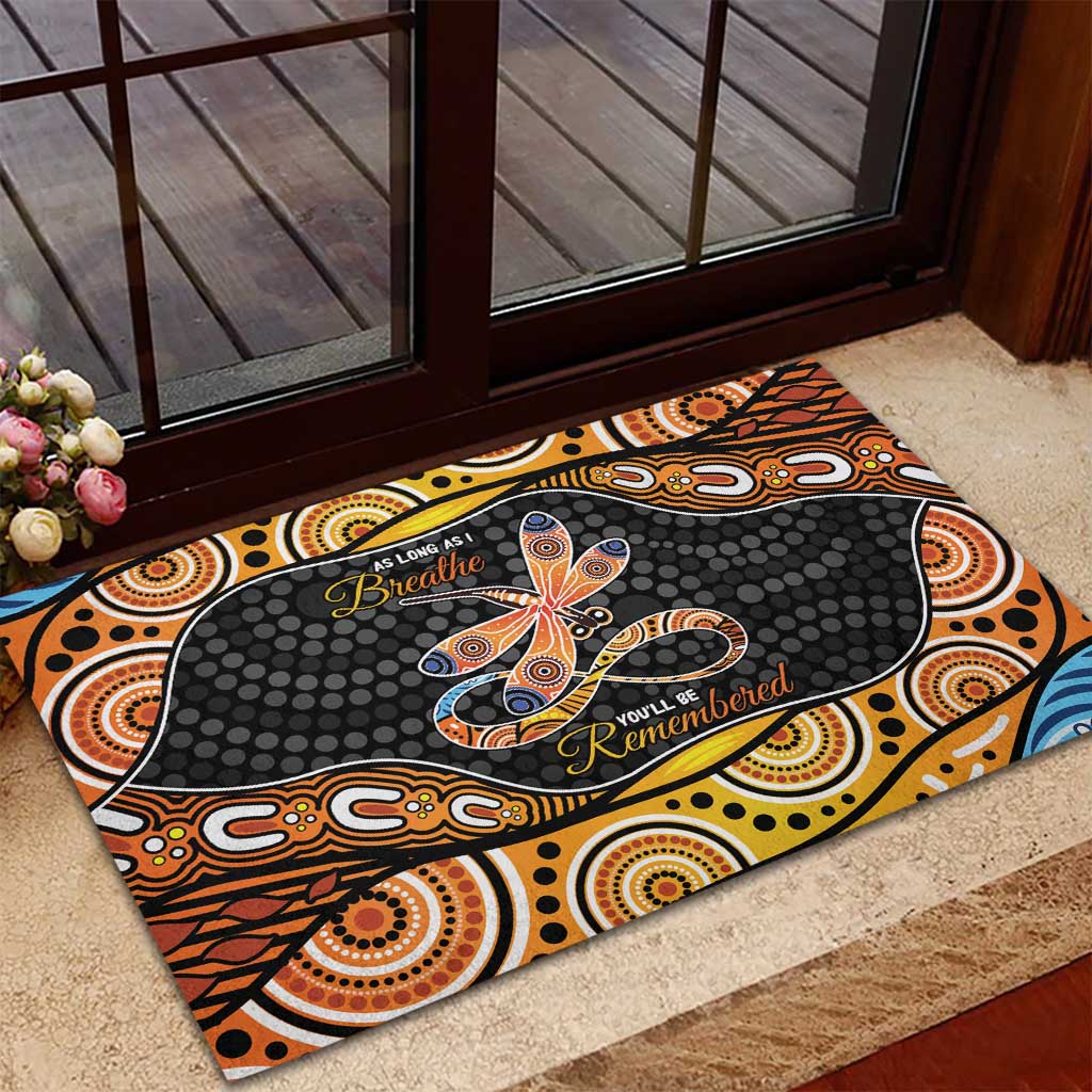 Aboriginal Dragonfly Rubber Doormat As Long As I Breathe You'll Be Remembered