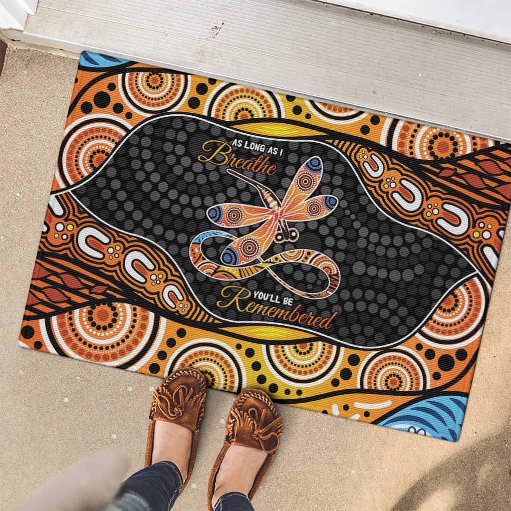 Aboriginal Dragonfly Rubber Doormat As Long As I Breathe You'll Be Remembered