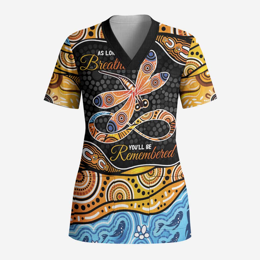 Aboriginal Dragonfly Scrub Top As Long As I Breathe You'll Be Remembered - Aussie Hoodie