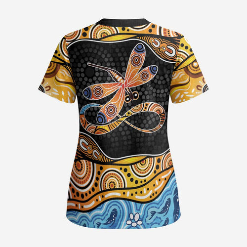 Aboriginal Dragonfly Scrub Top As Long As I Breathe You'll Be Remembered - Aussie Hoodie
