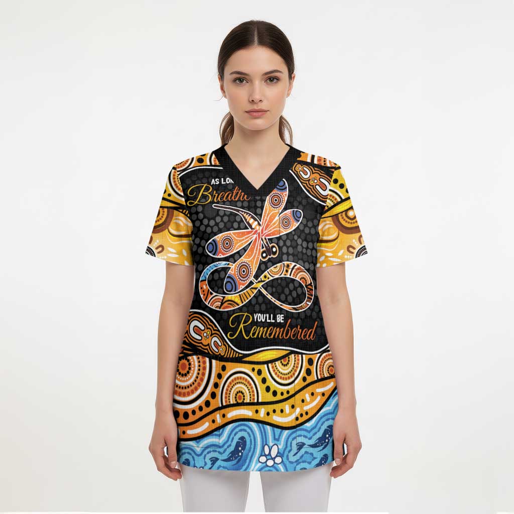 Aboriginal Dragonfly Scrub Top As Long As I Breathe You'll Be Remembered - Aussie Hoodie