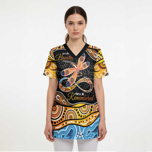 Aboriginal Dragonfly Scrub Top As Long As I Breathe You'll Be Remembered - Aussie Hoodie