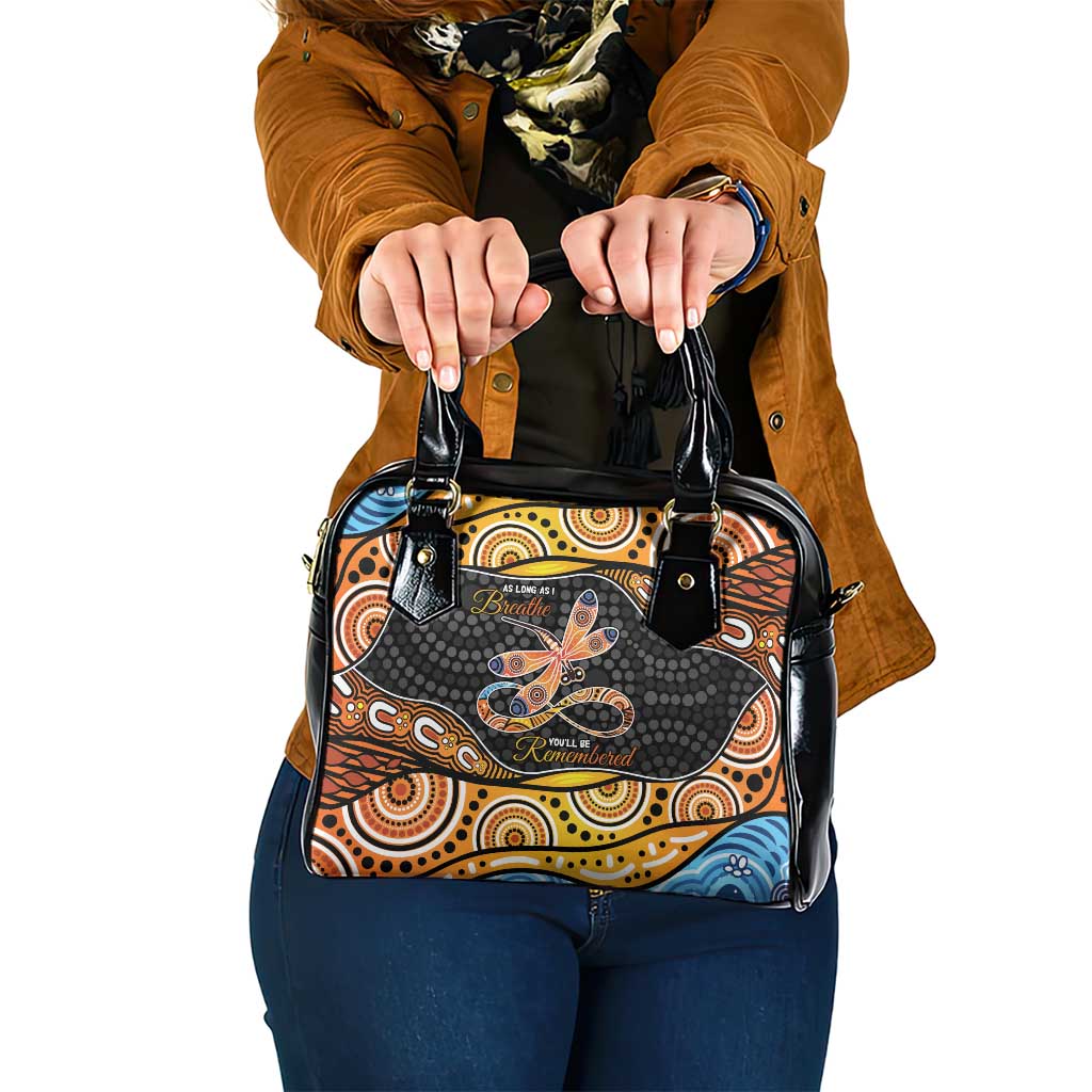 Aboriginal Dragonfly Shoulder Handbag As Long As I Breathe You'll Be Remembered