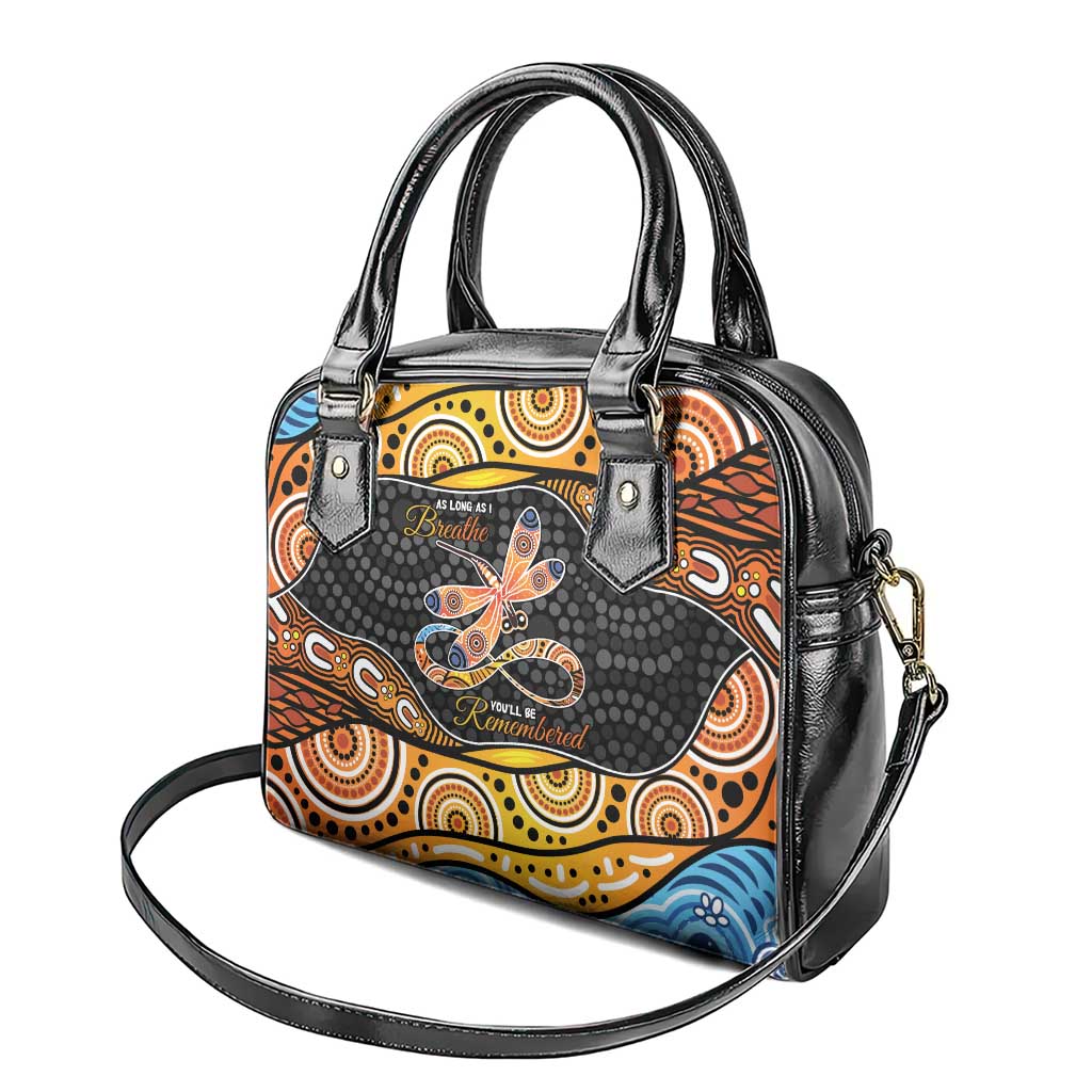 Aboriginal Dragonfly Shoulder Handbag As Long As I Breathe You'll Be Remembered