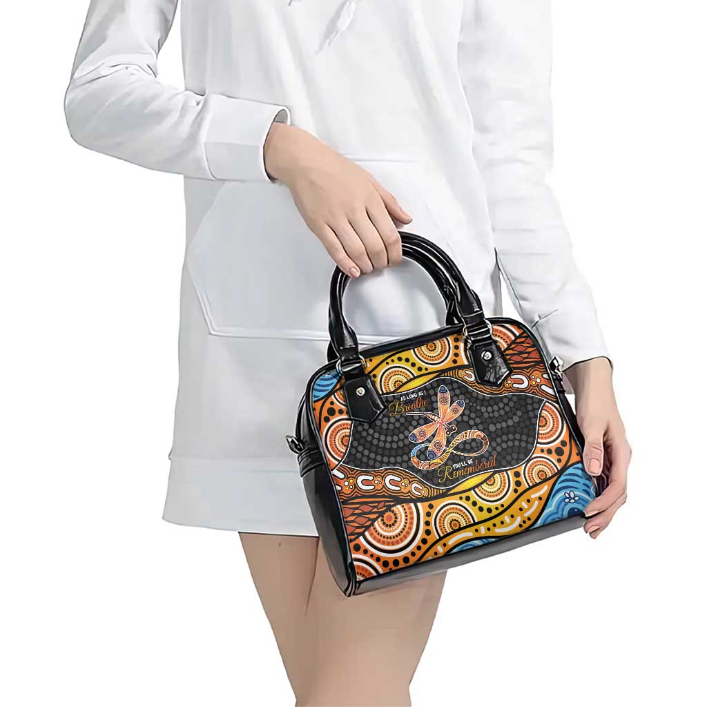 Aboriginal Dragonfly Shoulder Handbag As Long As I Breathe You'll Be Remembered