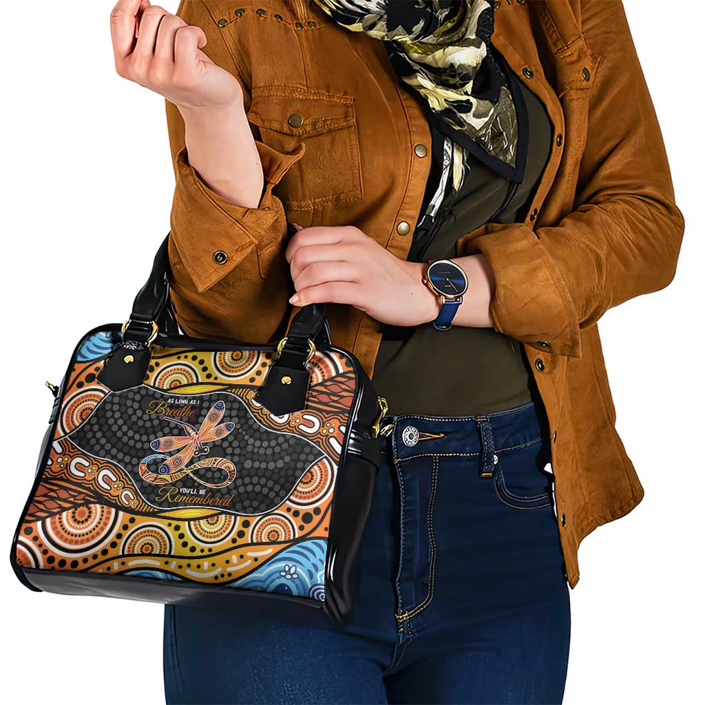 Aboriginal Dragonfly Shoulder Handbag As Long As I Breathe You'll Be Remembered