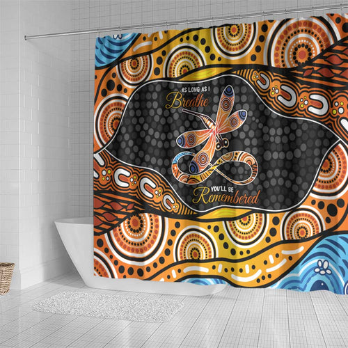 Aboriginal Dragonfly Shower Curtain As Long As I Breathe You'll Be Remembered