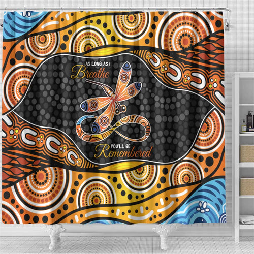 Aboriginal Dragonfly Shower Curtain As Long As I Breathe You'll Be Remembered