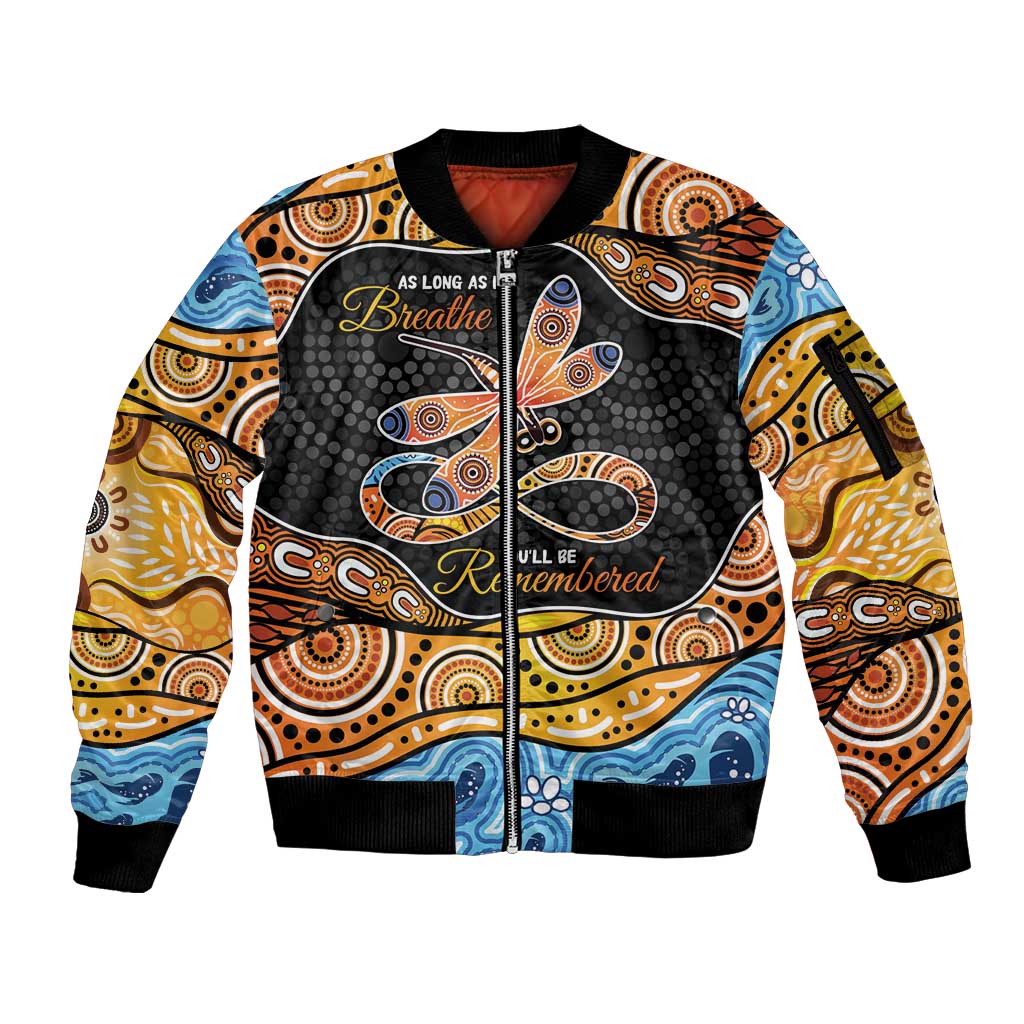 Aboriginal Dragonfly Sleeve Zip Bomber Jacket As Long As I Breathe You'll Be Remembered