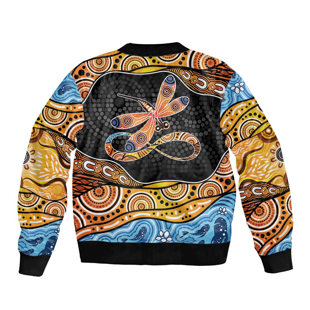 Aboriginal Dragonfly Sleeve Zip Bomber Jacket As Long As I Breathe You'll Be Remembered