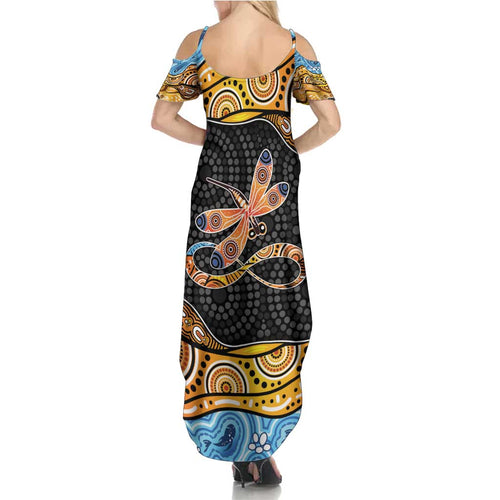 Aboriginal Dragonfly Summer Maxi Dress As Long As I Breathe You'll Be Remembered