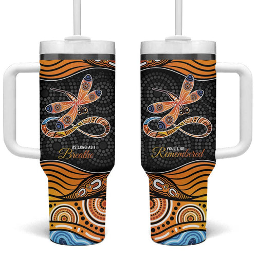 Aboriginal Dragonfly Tumbler With Handle As Long As I Breathe You'll Be Remembered