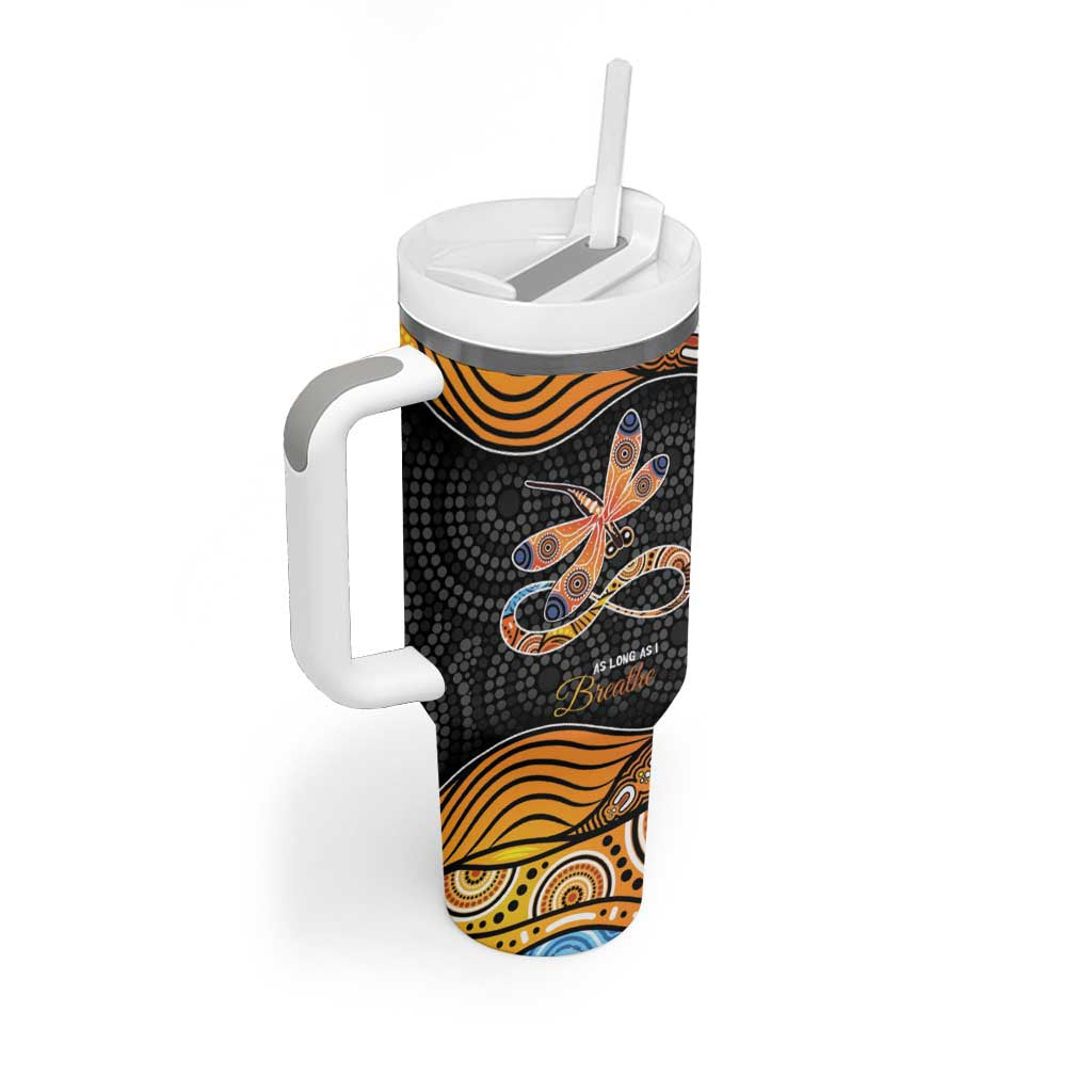 Aboriginal Dragonfly Tumbler With Handle As Long As I Breathe You'll Be Remembered