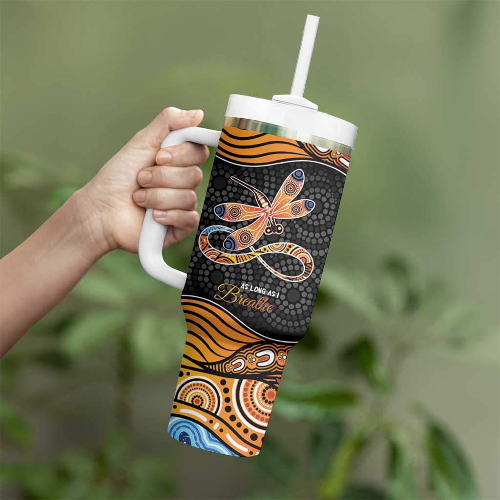 Aboriginal Dragonfly Tumbler With Handle As Long As I Breathe You'll Be Remembered