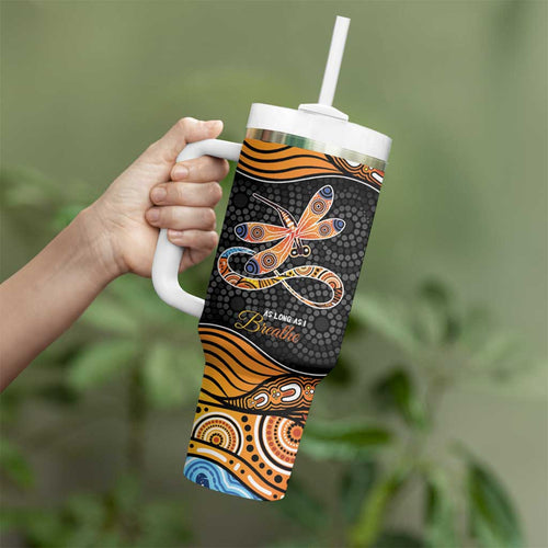 Aboriginal Dragonfly Tumbler With Handle As Long As I Breathe You'll Be Remembered