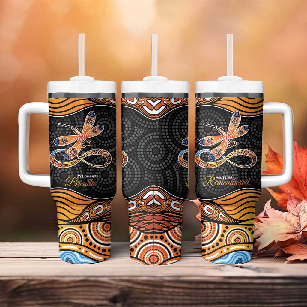 Aboriginal Dragonfly Tumbler With Handle As Long As I Breathe You'll Be Remembered