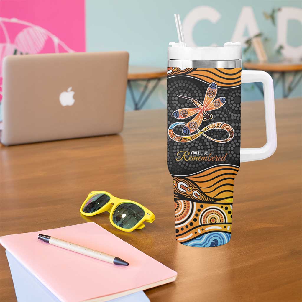 Aboriginal Dragonfly Tumbler With Handle As Long As I Breathe You'll Be Remembered