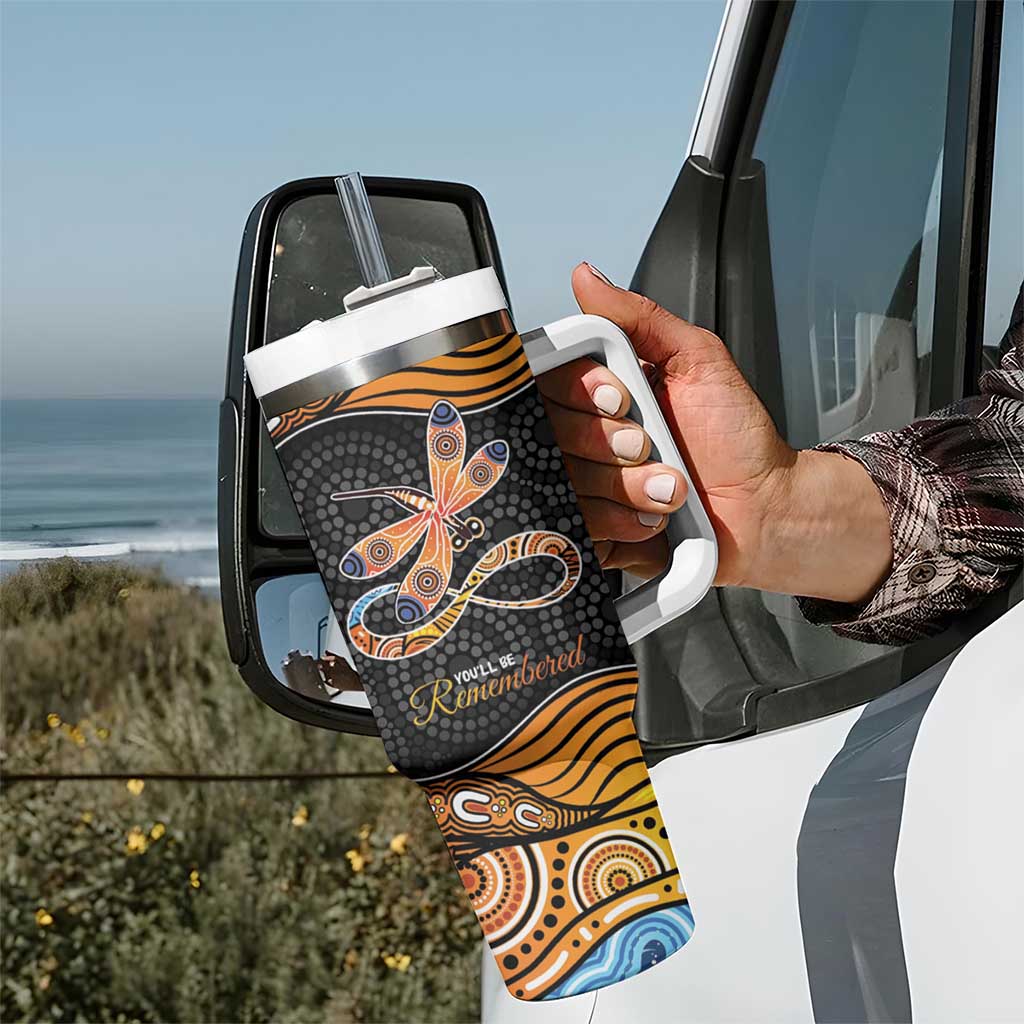 Aboriginal Dragonfly Tumbler With Handle As Long As I Breathe You'll Be Remembered