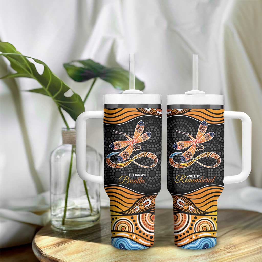 Aboriginal Dragonfly Tumbler With Handle As Long As I Breathe You'll Be Remembered