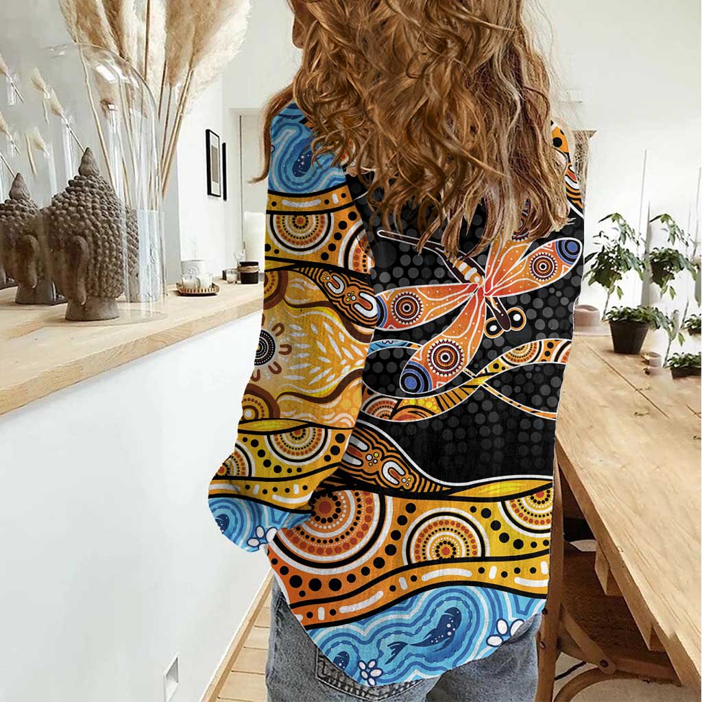 Aboriginal Dragonfly Women Casual Shirt As Long As I Breathe You'll Be Remembered