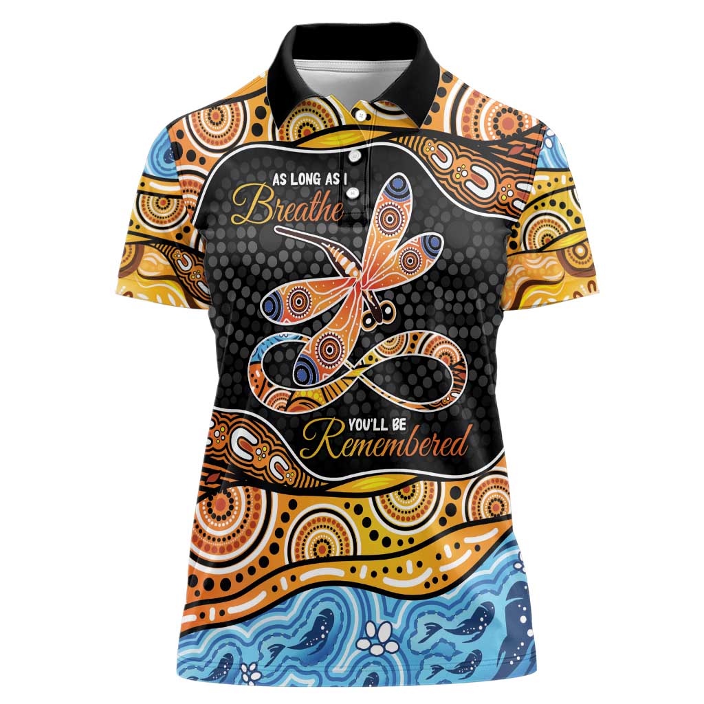 Aboriginal Dragonfly Women Polo Shirt As Long As I Breathe You'll Be Remembered
