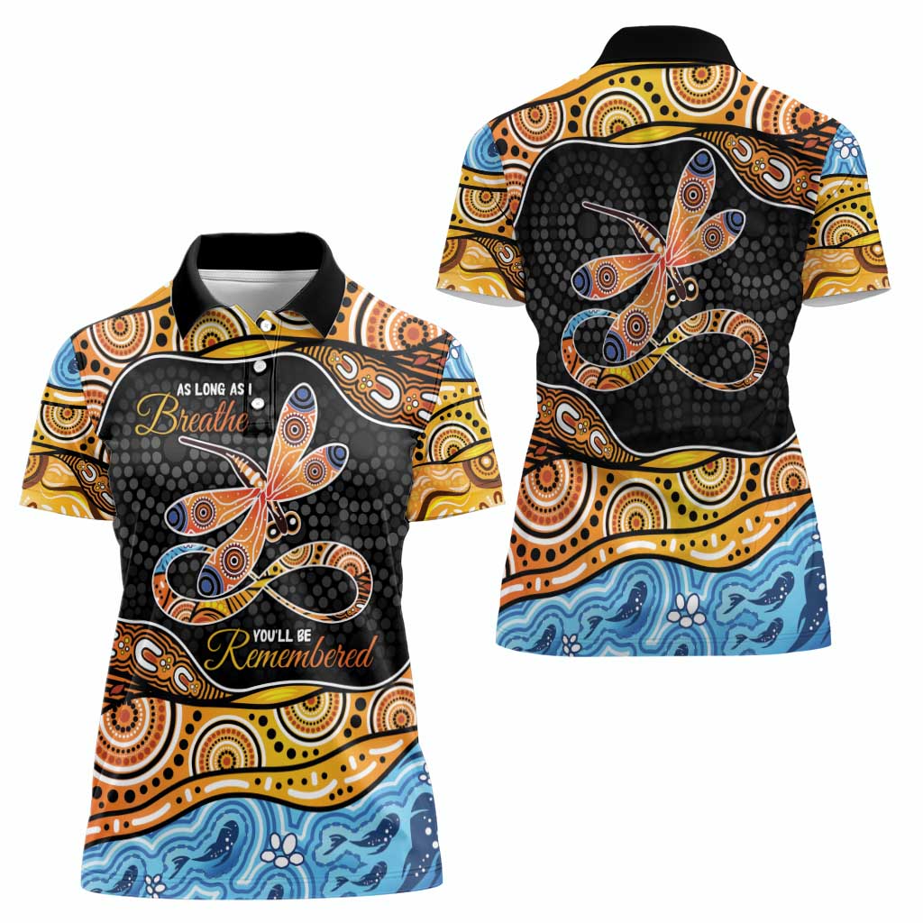 Aboriginal Dragonfly Women Polo Shirt As Long As I Breathe You'll Be Remembered