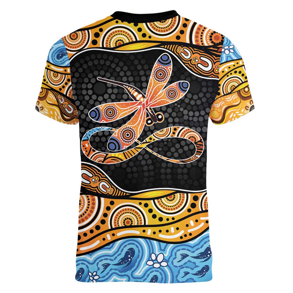 Aboriginal Dragonfly Women V-Neck T-Shirt As Long As I Breathe You'll Be Remembered