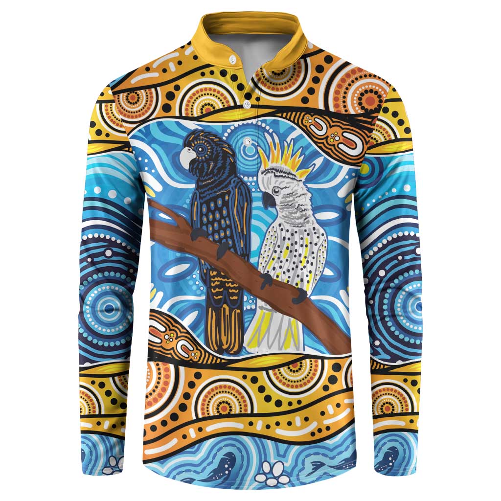 Australia Birds Aboriginal Art Button Sweatshirt