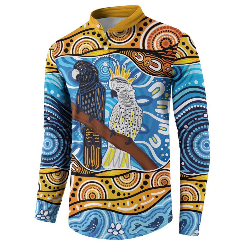 Australia Birds Aboriginal Art Button Sweatshirt