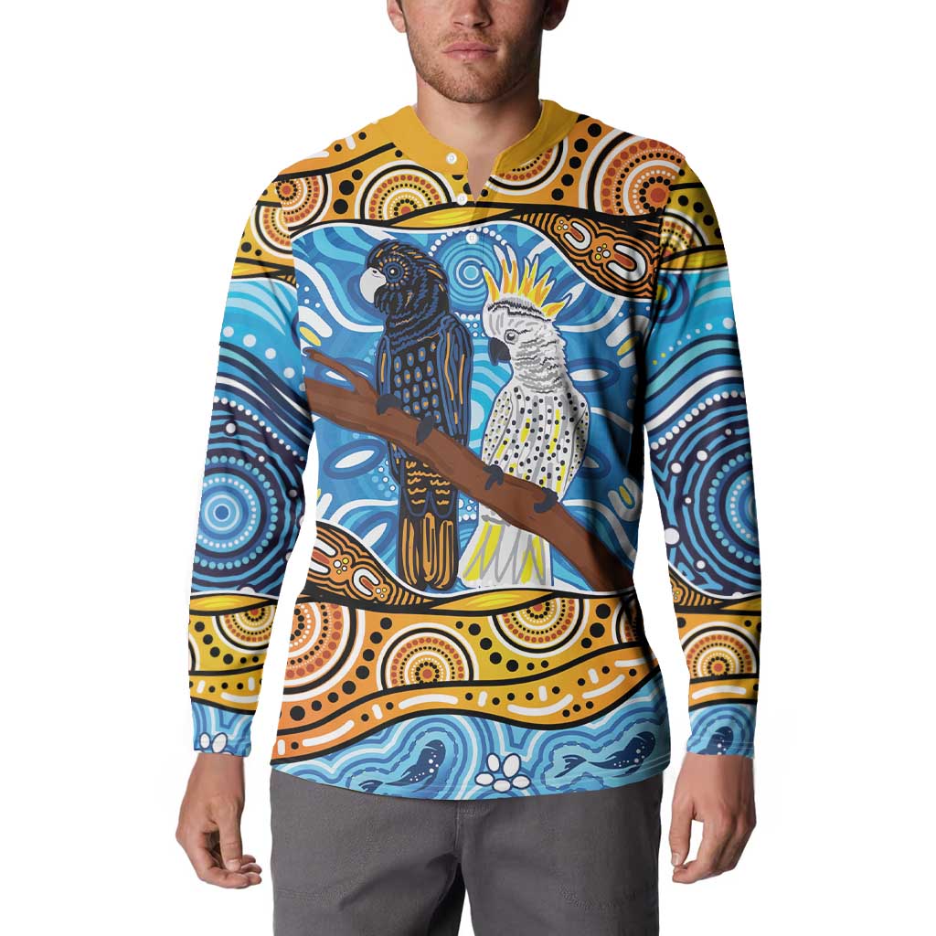 Australia Birds Aboriginal Art Button Sweatshirt