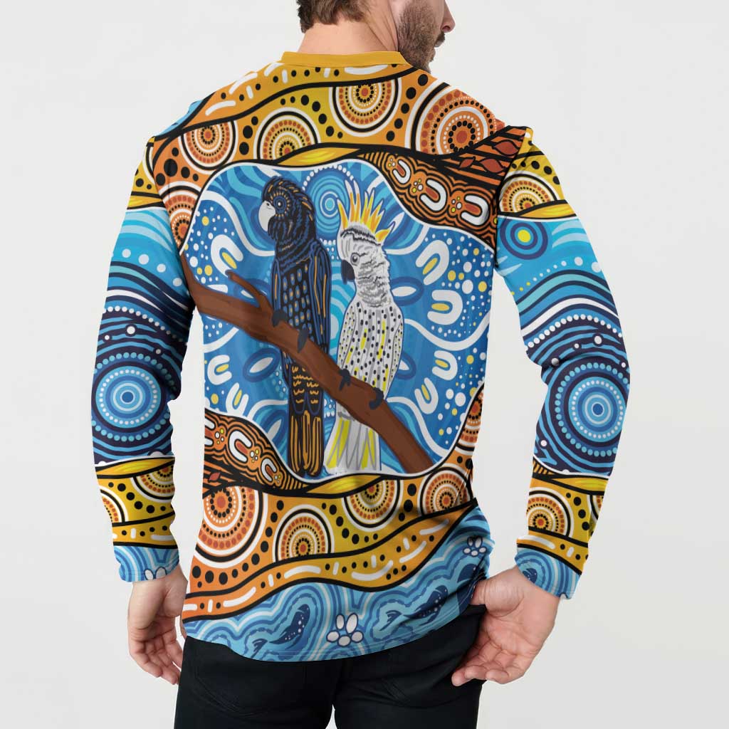 Australia Birds Aboriginal Art Button Sweatshirt