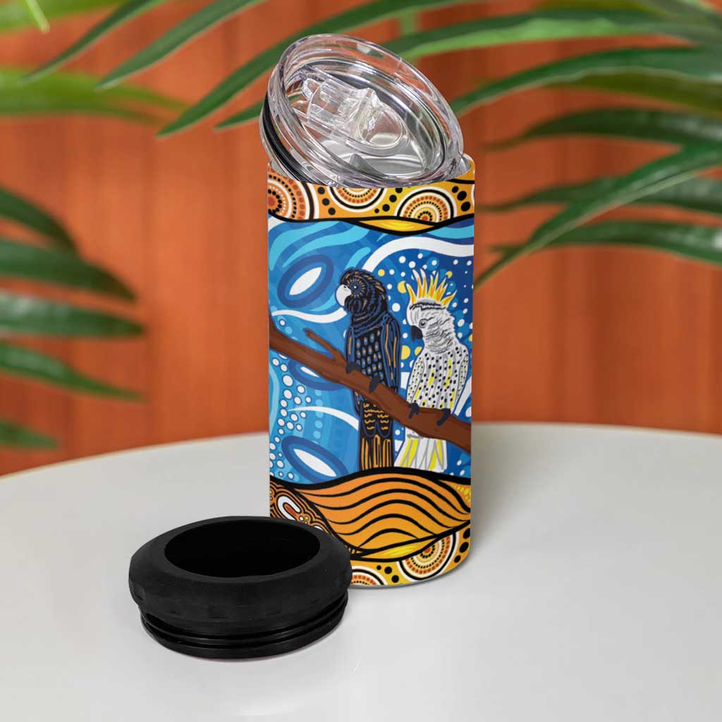 Australia Birds Aboriginal Art 4 in 1 Can Cooler Tumbler
