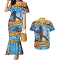 Australia Birds Aboriginal Art Couples Matching Mermaid Dress and Hawaiian Shirt