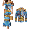 Australia Birds Aboriginal Art Couples Matching Mermaid Dress and Long Sleeve Button Shirt